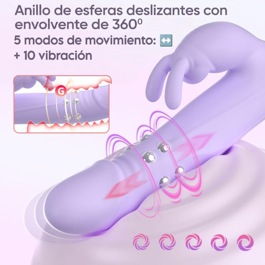 Akuma Bunny Vibrador con Movimiento y Perlas Giratorias